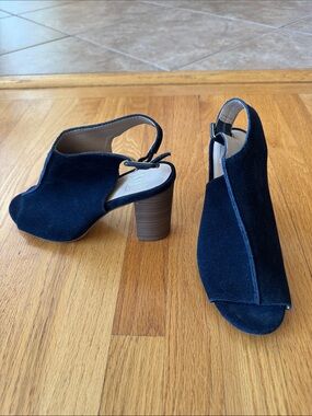 GAP Navy Suede Peep-Toe Block Heel Slingbacks